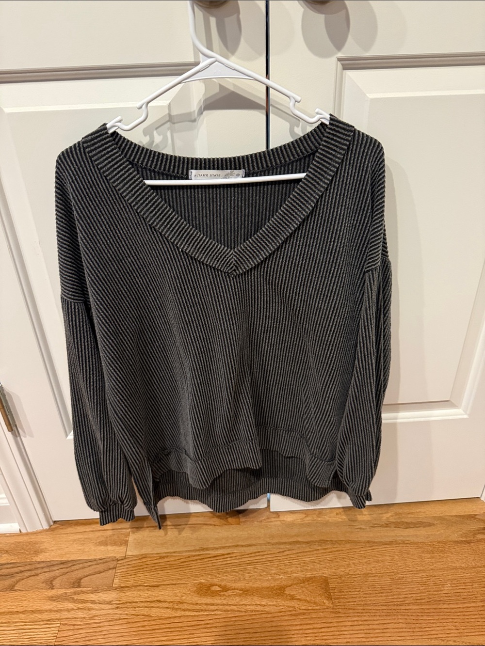 Altar'd State Charcoal V-Neck Ribbed Sweater
